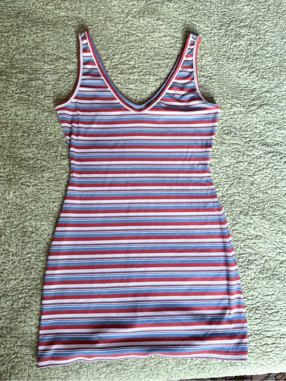 Reformation Striped Ribbed Tank Dress in Blue, Red & White